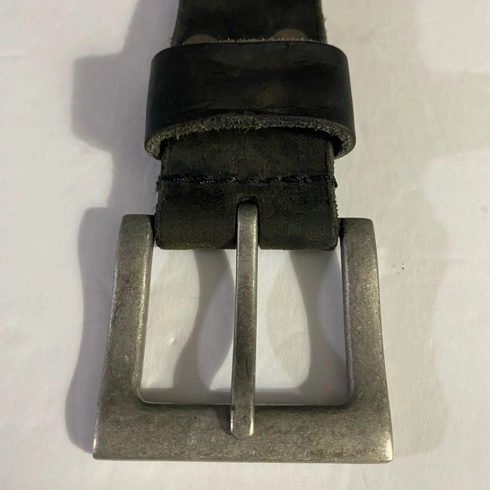 VINTAGE Belt, Genuine Leather, stainless steel buckle, Sz 44, Minimalist, EUC